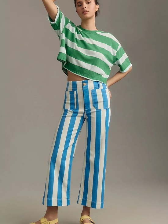 Anthropologie Pants - Anthropologie Maeve Coastal Green & White Striped Pants